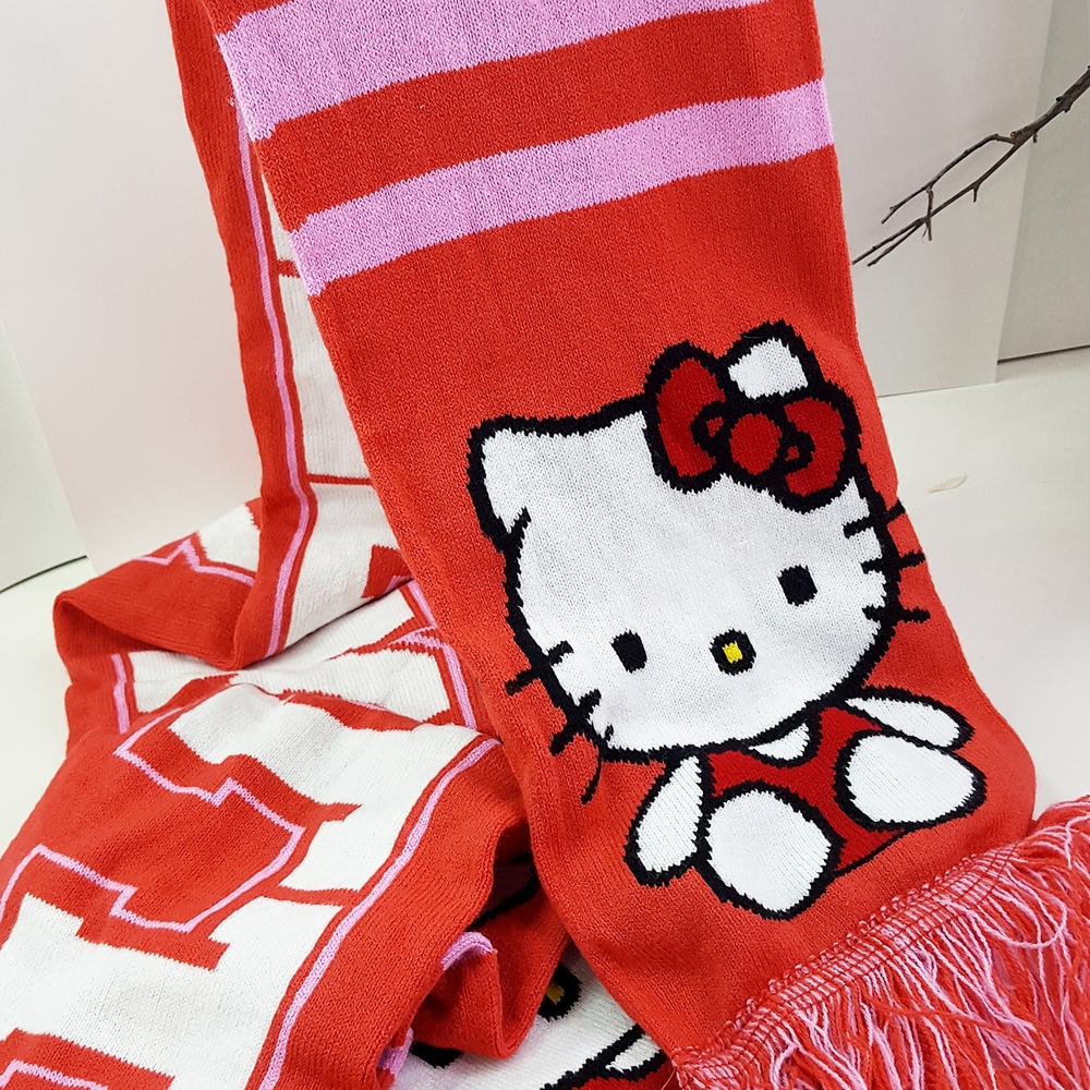 Hello Kitty🎀Red Double Sided Knit Winter Scarf| Long With Fringe